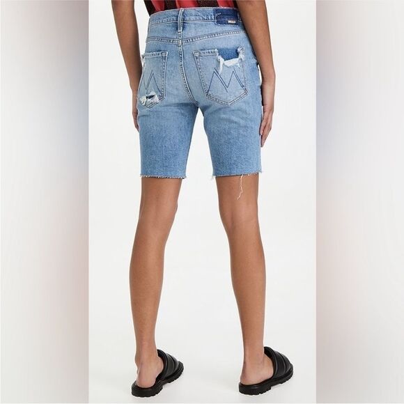 MOTHER Pants - Mother The Trickster Fray Hem Biker Denim Shorts in Slay It With Flowers 26